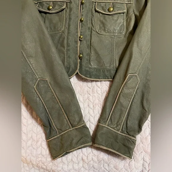 Wilson’s Leather Olive Green Cropped Military Jacket Size Large - Picture 2 of 12